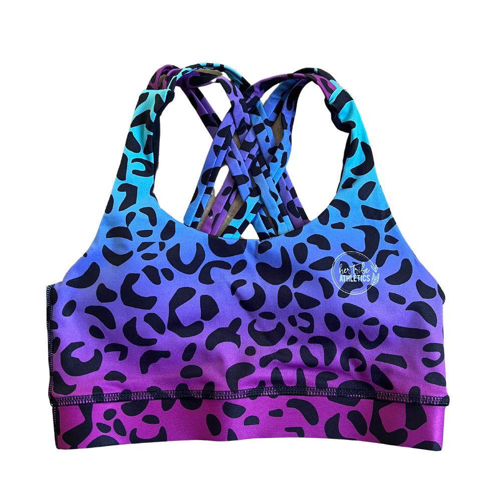 Brown Spotted Leopard / Cheetah Wild Animal Pattern Spandex Athletic Sports  Bra - Ladies Athletic Spandex Sports Bras in Lots of Colors & Styles